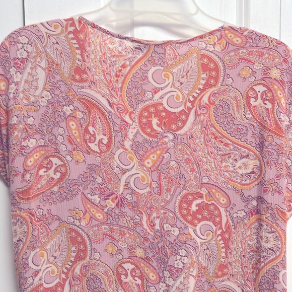 Chenault Pink Orange Paisley Tie bottom Boxy Top Size S - Picture 6 of 7